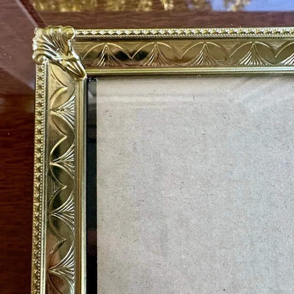 Vintage Hinged Double Picture Frame Gold Tone with Purple Velvet Back